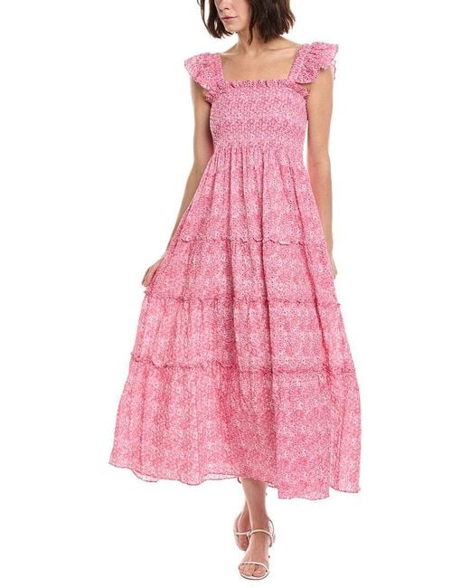 Sail To Sable Pink Flutter Smocked Midi Dress