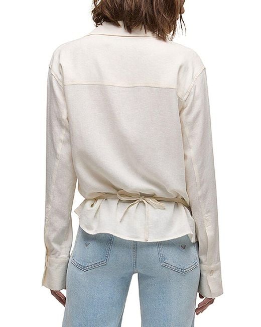Hudson White Long Sleeve Linen-Blend Wrap Shirt