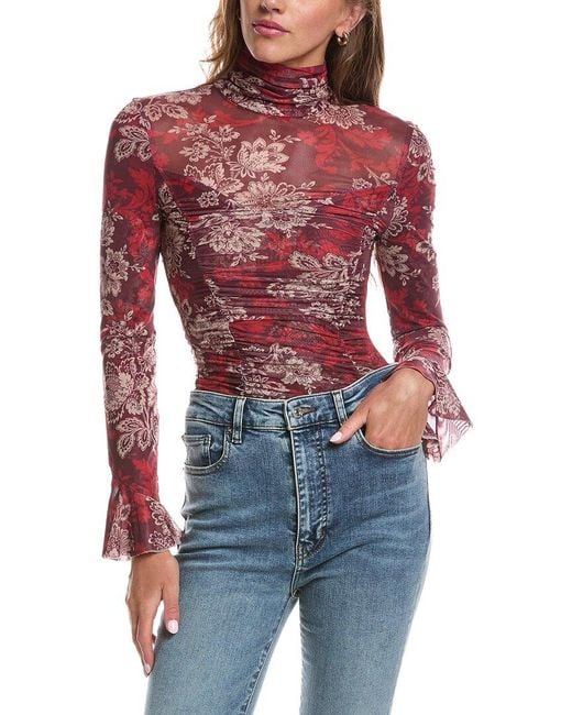 Cinq À Sept Red Gilded Paisley Lucy Top