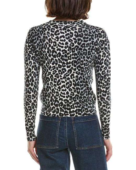 Brodie Cashmere Black Leopard Crewneck Cashmere-Blend Sweater