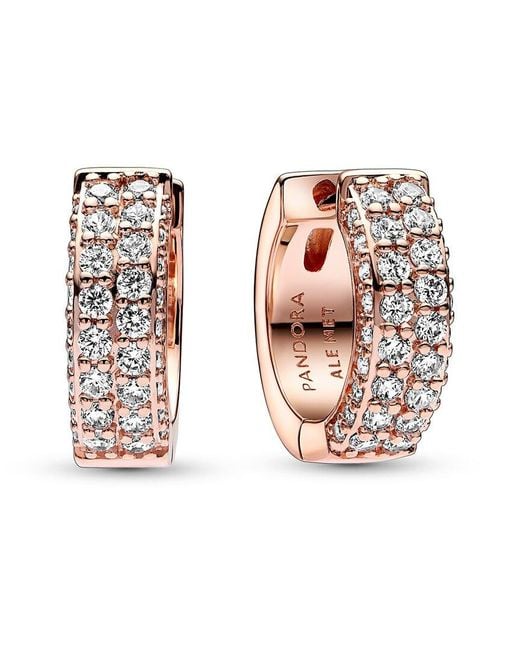 Pandora White Timeless 14K Rose Plated Cz Double-Row Hoop Earrings