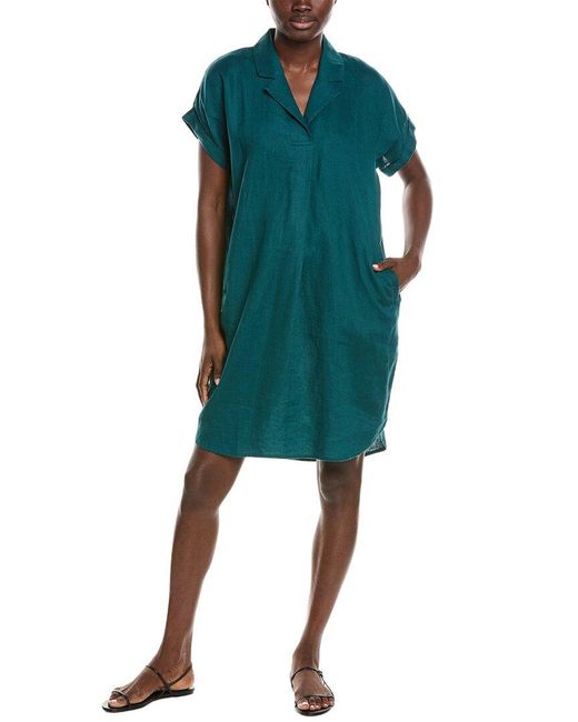 Eileen Fisher Green Linen-Blend Mini Dress