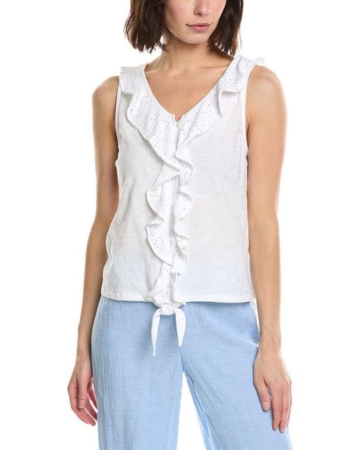 Stella Parker White Anna Ruffle Neckline Blouse