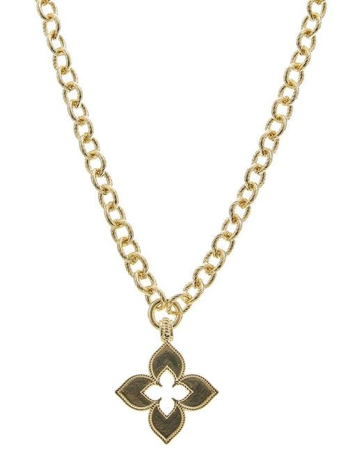 Juvell Metallic Plated Lab-Grown Mother Of Pearl Clover Necklace