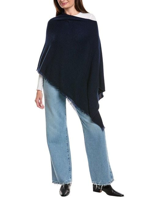 Amicale Cashmere Blue Fringe Jersey Asymmetrical Cashmere Poncho