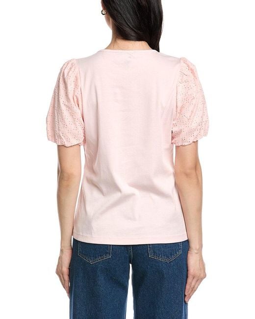 Jones New York Pink Eyelet Sleeve T-Shirt
