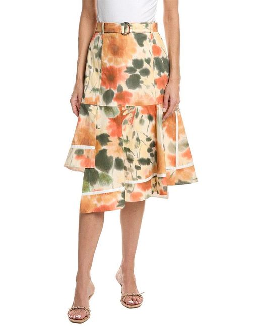 3.1 Phillip Lim Orange Blurred Marigold Asymmetric Panel Skirt
