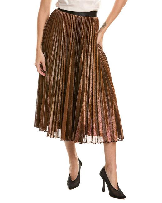 Reiss Alessi Metallic Pleated Skirt in Brown Lyst UK