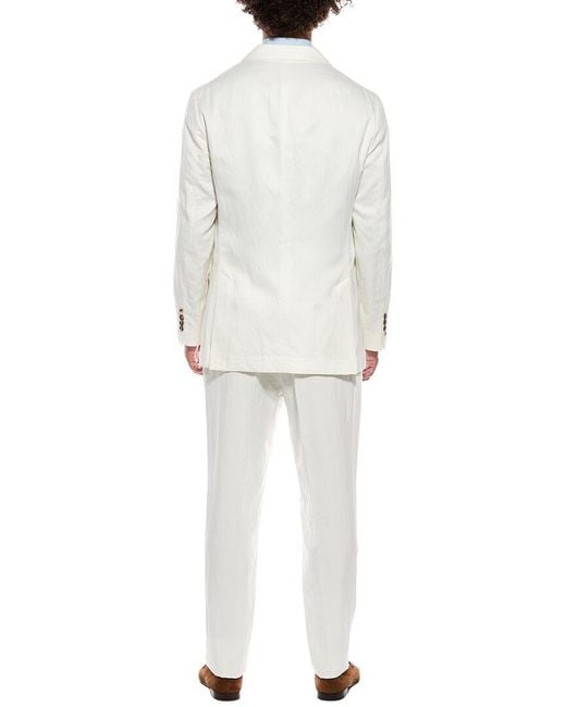 Brunello Cucinelli White 2Pc Silk & Linen-Blend Suit for men