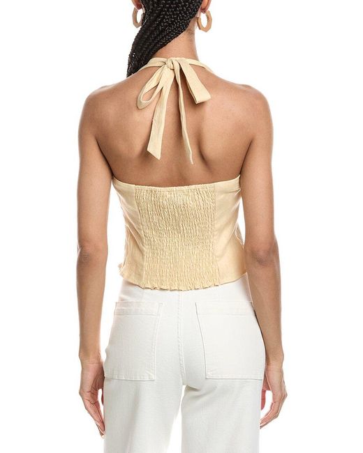 REVERIEE White Linen Halter Neck Top