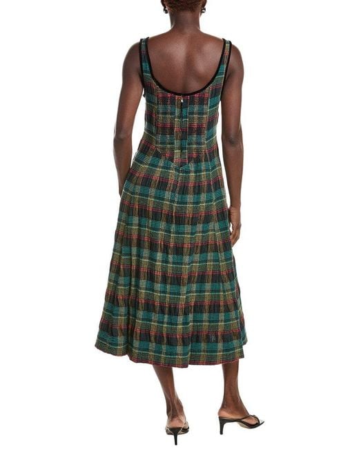 Free People Green Freya Plaid Linen-Blend Midi Dress