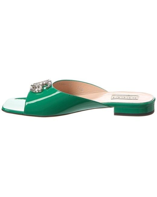 Gucci Green Double G Patent Slide Sandal