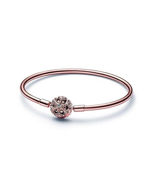 Pandora White Moments 14k Rose Gold Plated Cz Sparkling Snowflake Clasp Bangle