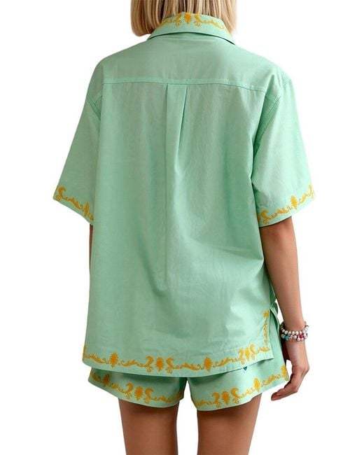Esea Green Amina Glam Shirt & Short Set