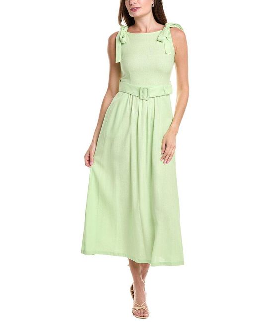 BGL Green Linen-Blend Midi Dress