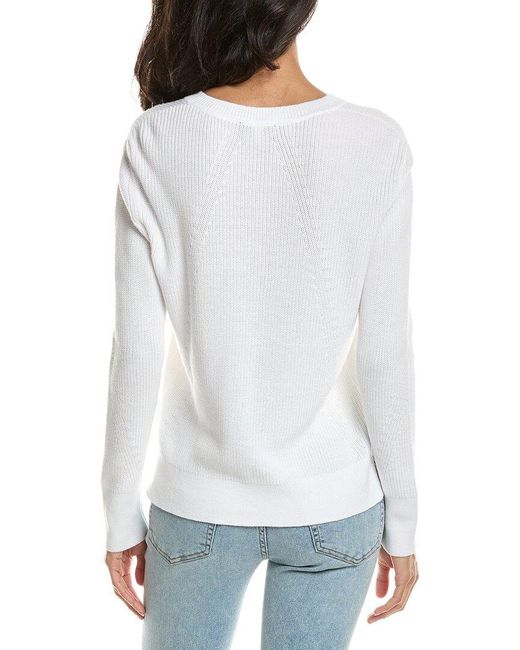 Forte White Lace-Up Rib Crewneck Sweater