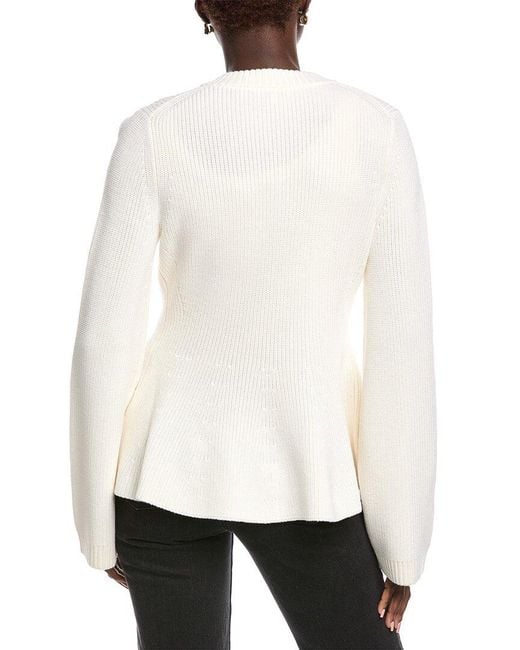 Rebecca Taylor White Novelty Peplum Wool Cardigan