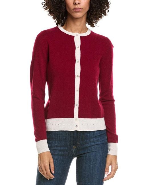 InCashmere Red Button Front Cashmere Cardigan
