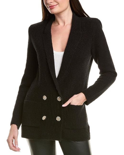 L'Agence Black Eileen Boyfriend Knit Wool-Blend Blazer
