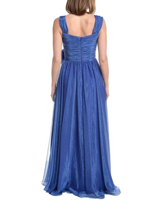 Rene Ruiz Blue Off-The-Shoulder Draped Tulle Gown