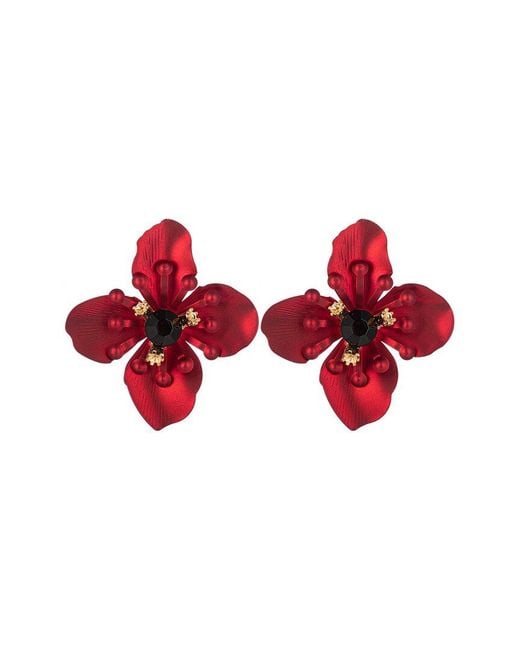Eye Candy LA Red Flower Statement Earrings