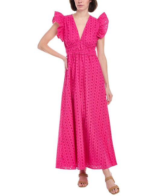Sail To Sable Pink V-Neck Flutter Sleeve Maxi Dress