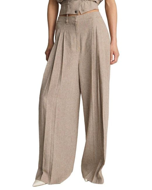 Kenneth Cole Natural High-Rise Fly Front Triple Pleat Wide Leg Linen-Blend Pant