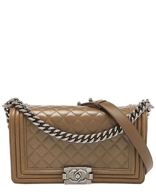 Chanel Brown Quilted Leather Medium Boy Double Flap Bag (Authentic Pre-Owned)