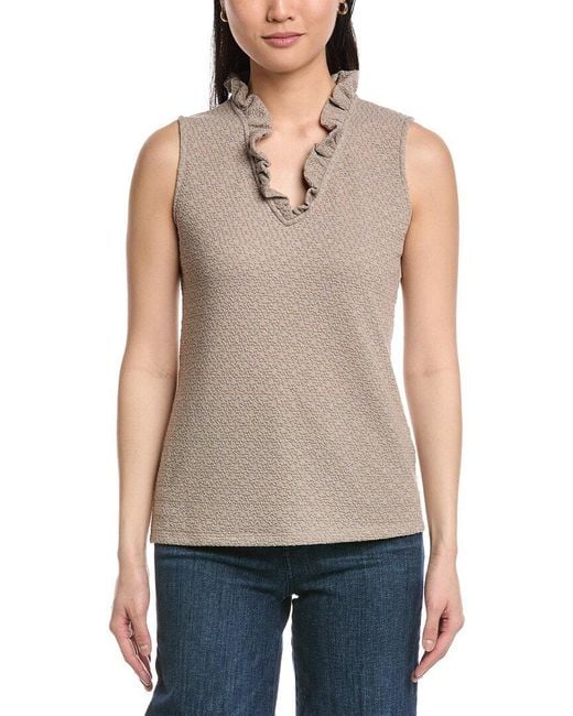 Anne Klein Gray Smocked Knit Ruffle Top