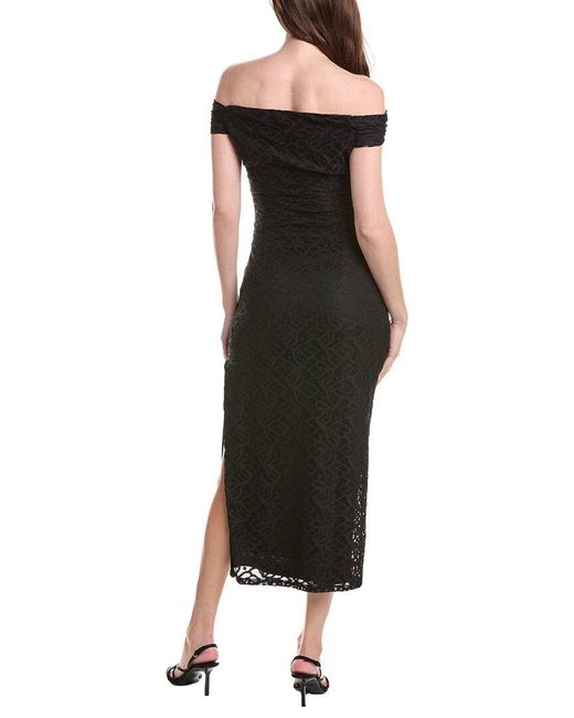 Adrianna Papell Black Off-The-Shoulder Lace Midi Dress