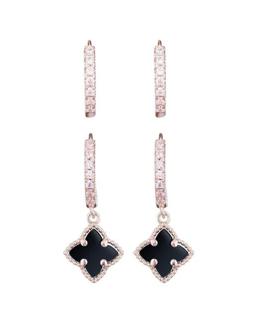 Adornia White 14K Rose Plated Cz Clover Huggie Earrings Set