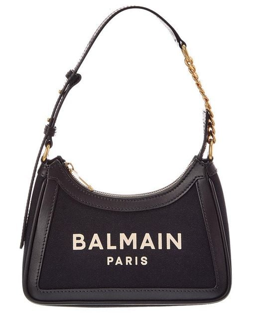 Balmain Black Zip Up Leather & Canvas Shoulder Bag