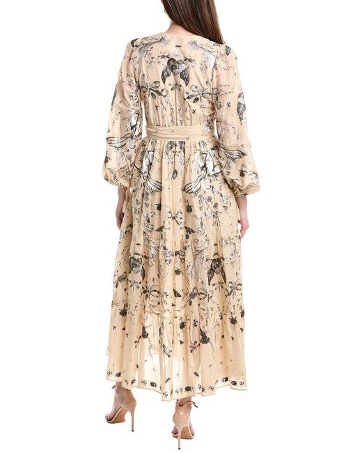 Marchesa Natural Threadwork Voile Maxi Dress