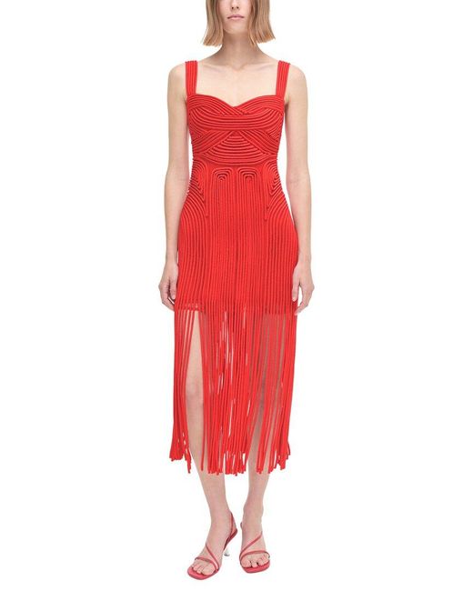 Jonathan Simkhai Red Darby Fringe Hem Midi Dress