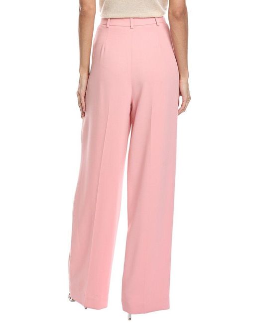 Oscar de la Renta Pink Wide Leg Silk-Blend Georgette Pant