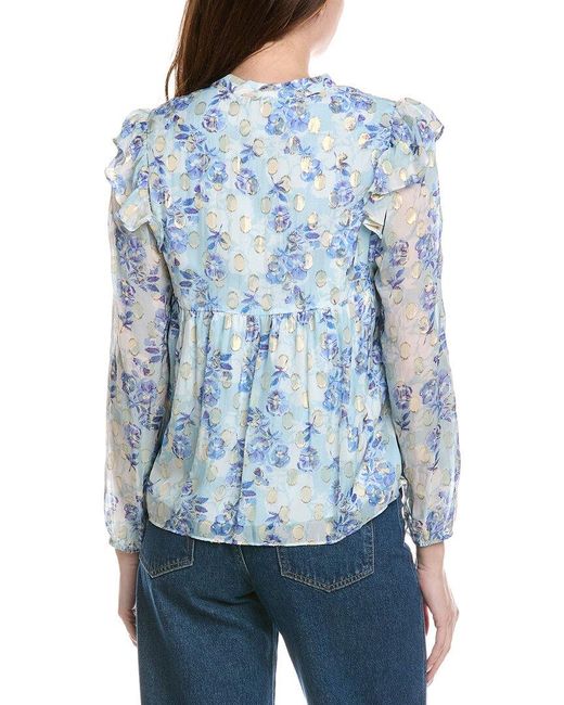 Sail To Sable Blue Ruffle Front Blouse