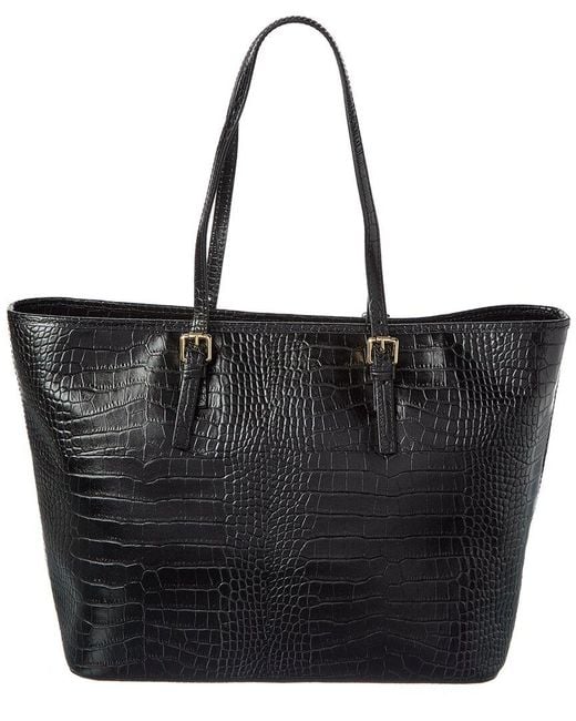 Persaman New York Black Penny Croc-Embossed Leather Tote