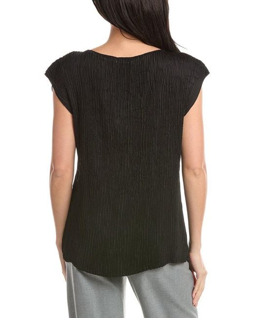 Lafayette 148 New York Black Embroidered Plisse Blouse