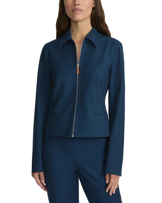 Lafayette 148 New York Blue Zip Front Tailored Jacket