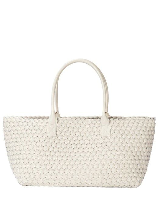Tiffany & Fred Paris White Large Hand-Woven Leather Tote