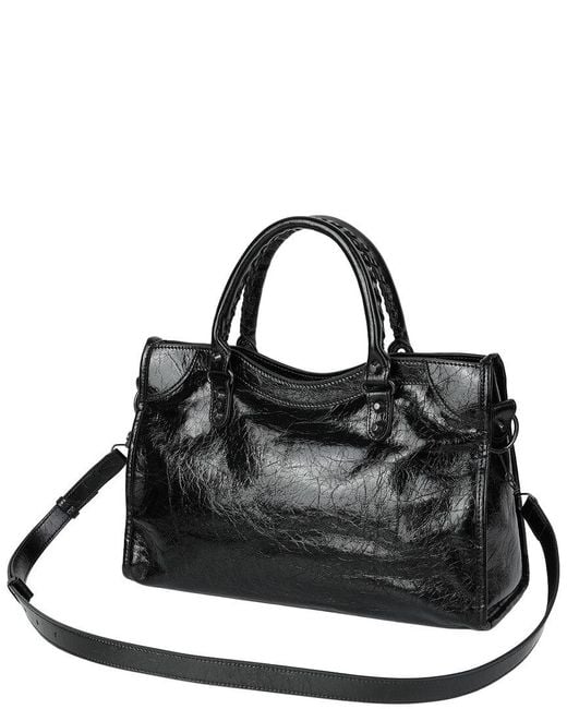 Tiffany & Fred Paris Black Distressed Leather Satchel