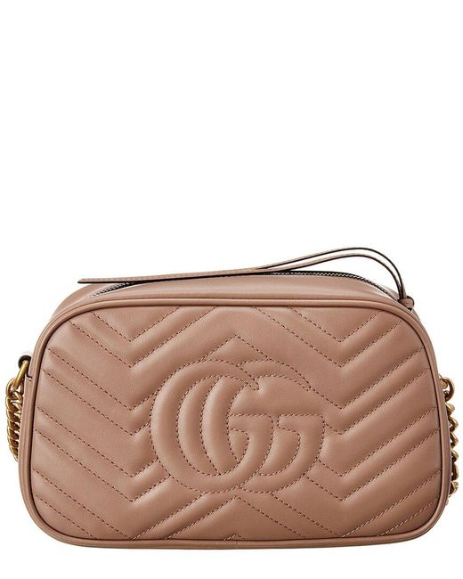 Gucci Brown GG Marmont Small Matelasse Leather Crossbody Camera Bag