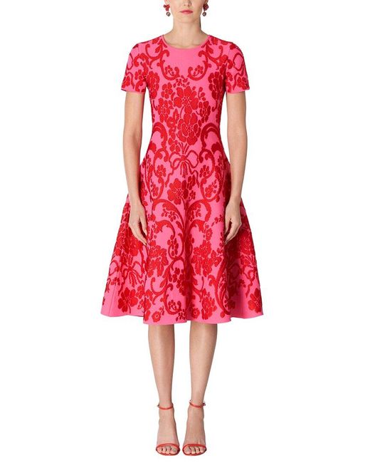 Carolina Herrera Red Crewneck Knit Flare Dress