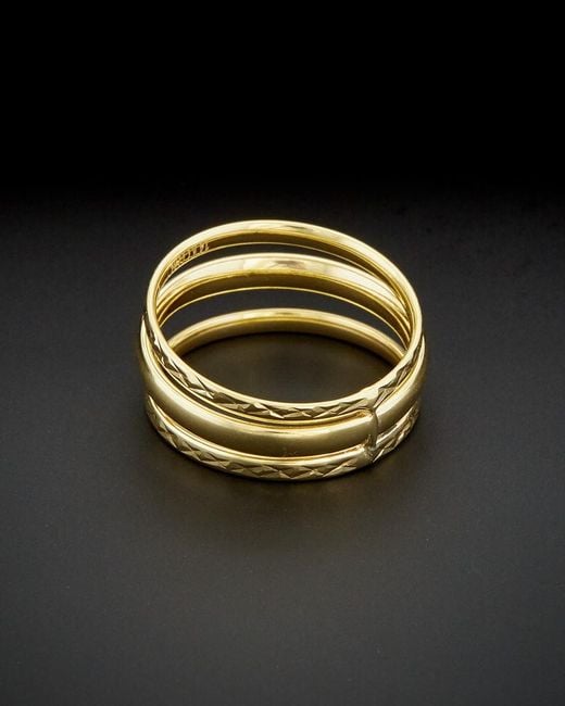 Italian Gold Black 14k Polished & Diamond-cut Triple Band Ring