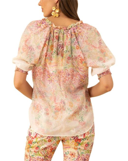 Hale Bob Multicolor Yareli Short Sleeve Silk-Blend Top