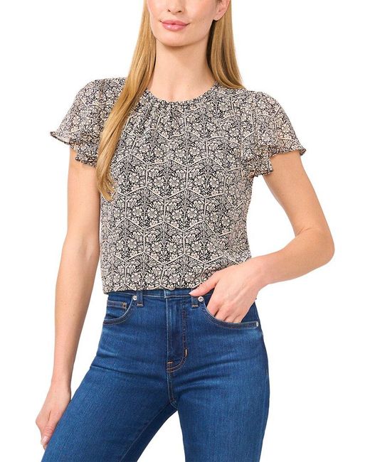 Cece Gray Short Flutter Sleeve Top