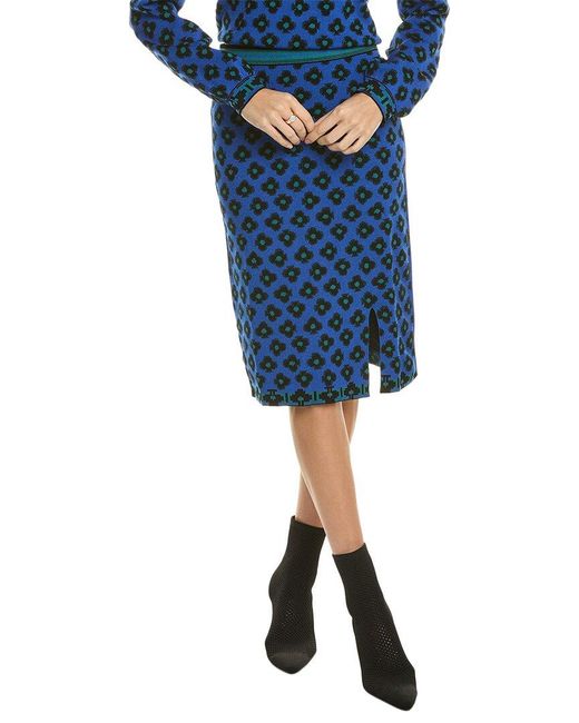 Diane von Furstenberg Blue Gusta Wool-blend Pencil Skirt