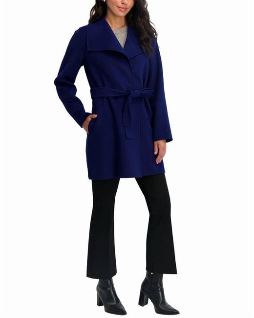 Tahari Blue Ella Medium Wool-Blend Coat