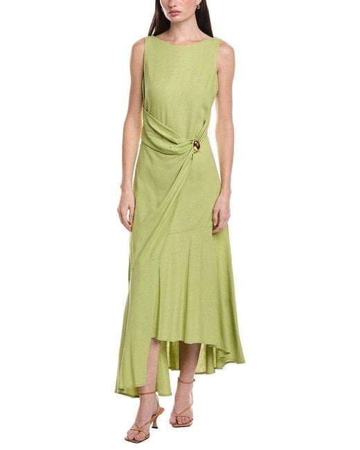 Maison Tara Green Linen-Blend Sleeveless Midi Dress