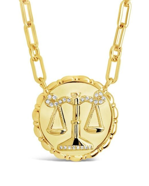 Sterling Forever Metallic 14k Plated Cz Bold Link Libra Zodiac Necklace